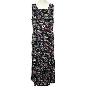 Laura Ashley Maxi Dress Vintage Cottagecore Preppy Women Black Floral Size 12
